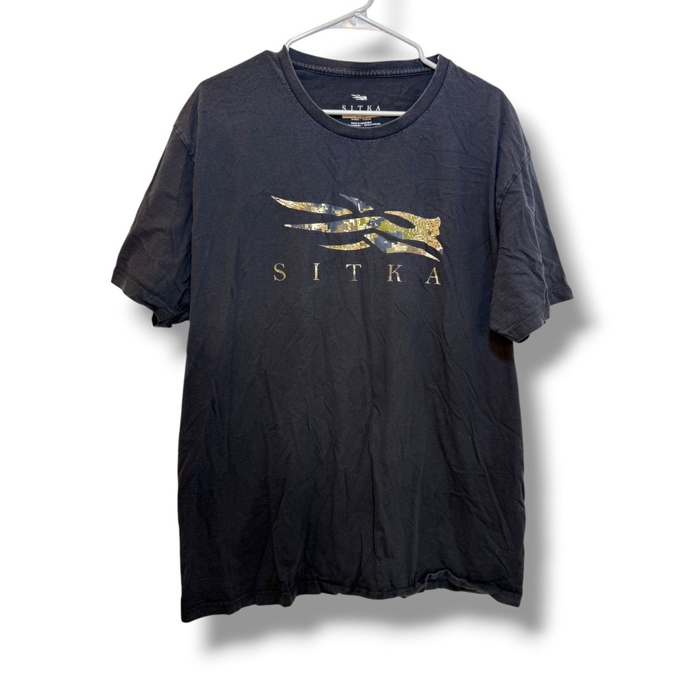 Sitka Gear T Shirt Mens XXL Black Camo Logo Pima Cotton Hunting Tee 600091